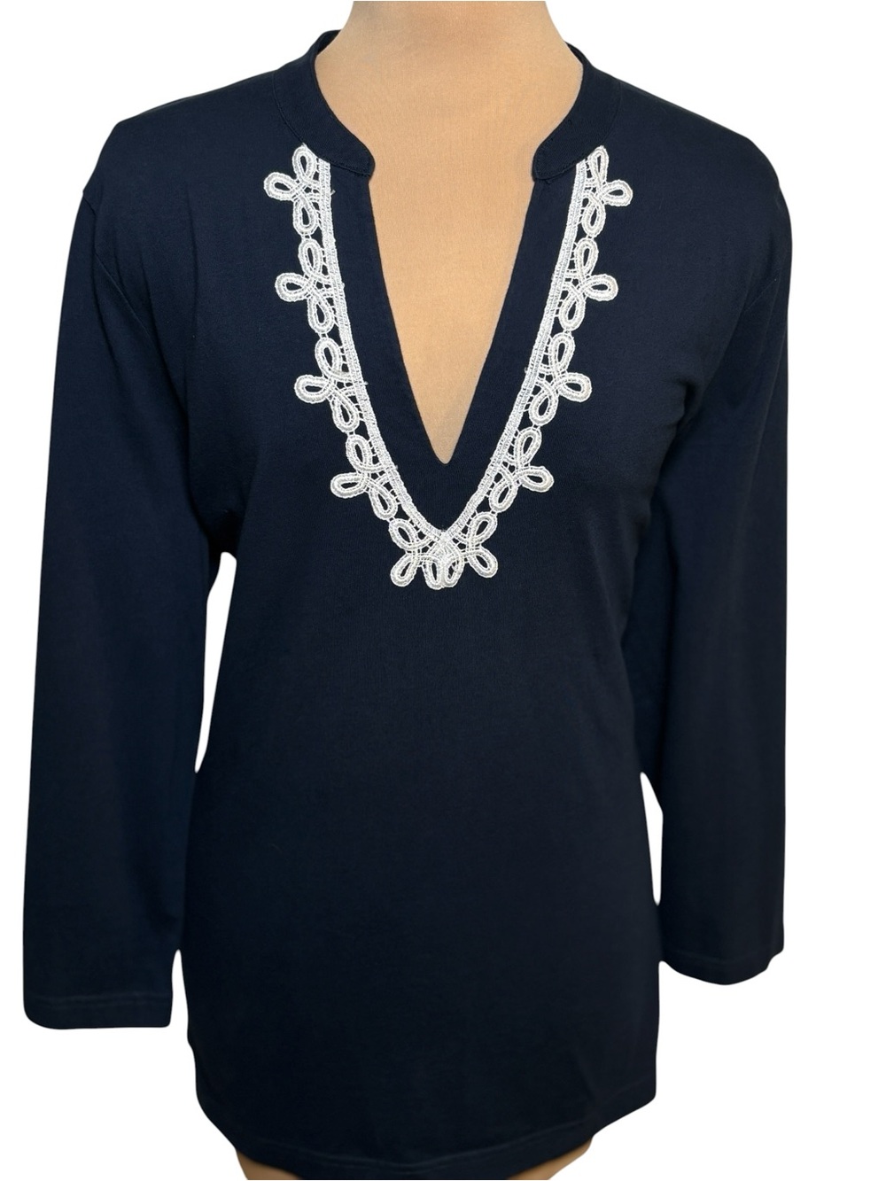 Vineyard Vines Navy Embroidered Tunic XL Cotton Boho Beach Cover Up